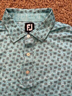 FJ Footjoy Golf Polo Teal W/ Stripes Cascata Golf Course Patch Mens Size Large